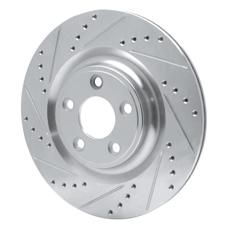 Jaguar F-Type Brake Rotor (1) - Rear Left - R1 Concepts - Drilled & Slotted - Silver - `14-`21